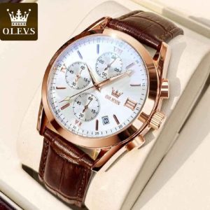 Stylish OLEVS Leather Band fashionable watch