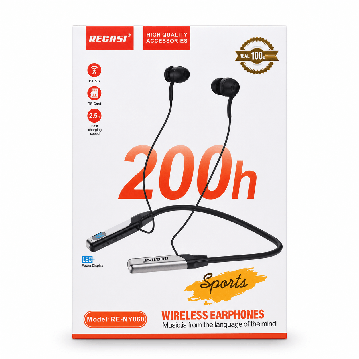 RE-NY060 Recrsi Wireless Neckband Bluetooth Earphone (Moha-5204) - Image 2