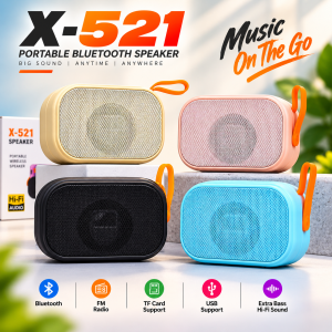 X-521 Hi-Fi Audio Extra Bass Portable Wireless Speaker – 5W Power, 52mm Driver, Bluetooth, FM, USB & TF Card Support with 1200mAh Battery