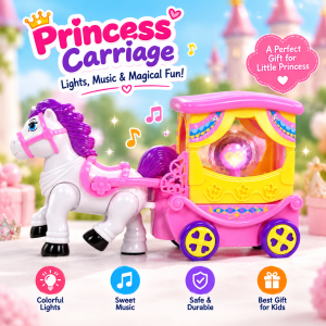 CARRIAGE Battery Operated Toy Carriage Set – Bump & Go Action Engine Toy with Flashing Lights & Sound Effects, Superior Performance Interactive Magic Wagon Toy for Kids