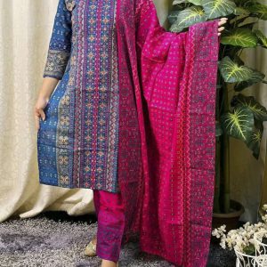 Premium Cotton Block and Digital Print Three-Piece Set