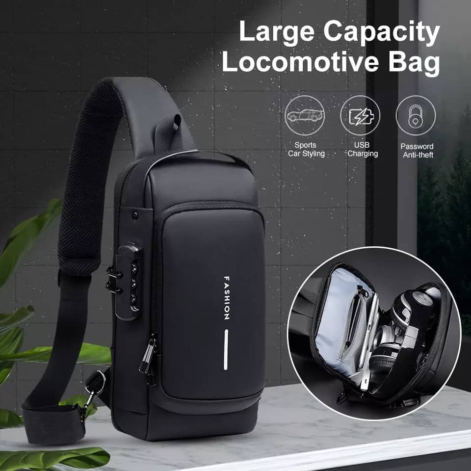 (Wallet ফ্রি) shoulder bag With Lock - Black - Image 3