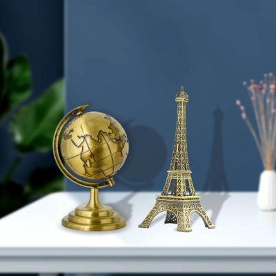 3D Rotating World Map Globe & Metal Eiffel Tower Showpiece Combo Set – Bronze & Gold Wash Finish, Elegant Tabletop Home & Office Decor, Luxury Travel Gift & Photoshoot Prop - Image 5