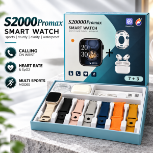 S2000 Promax 10-in-1 Smart Watch with 7 Straps, TWS Earbuds & Protective Case