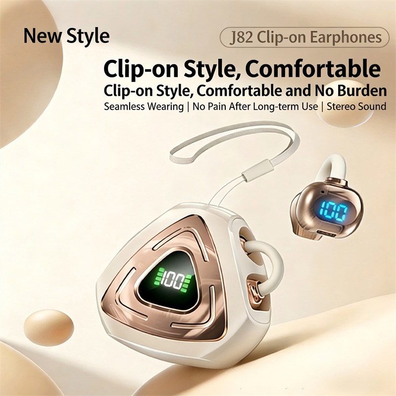 J82 Open-Ear Clip-On True Wireless Earbuds – Bluetooth 5.4 TWS Gaming Headphones with Digital LED Display, Low Latency & IPX4 Waterproof - Image 5