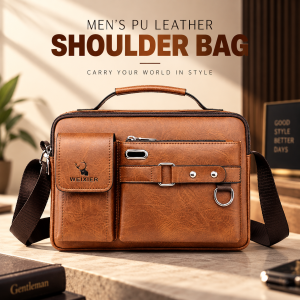 Weixier Men’s PU Leather Satchel & Messenger Bag (Brown) – Waterproof Business Crossbody Shoulder Bag with Soft Touch, Multiple Interior Pockets & Spacious 13x9 Inch Capacity