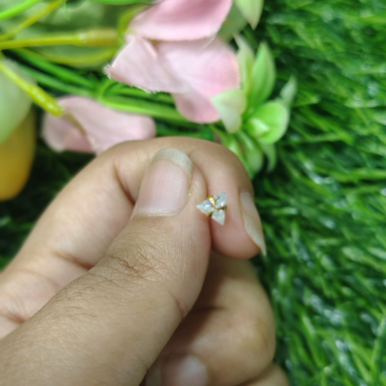 tiny crystal triangle earrings | - Image 3