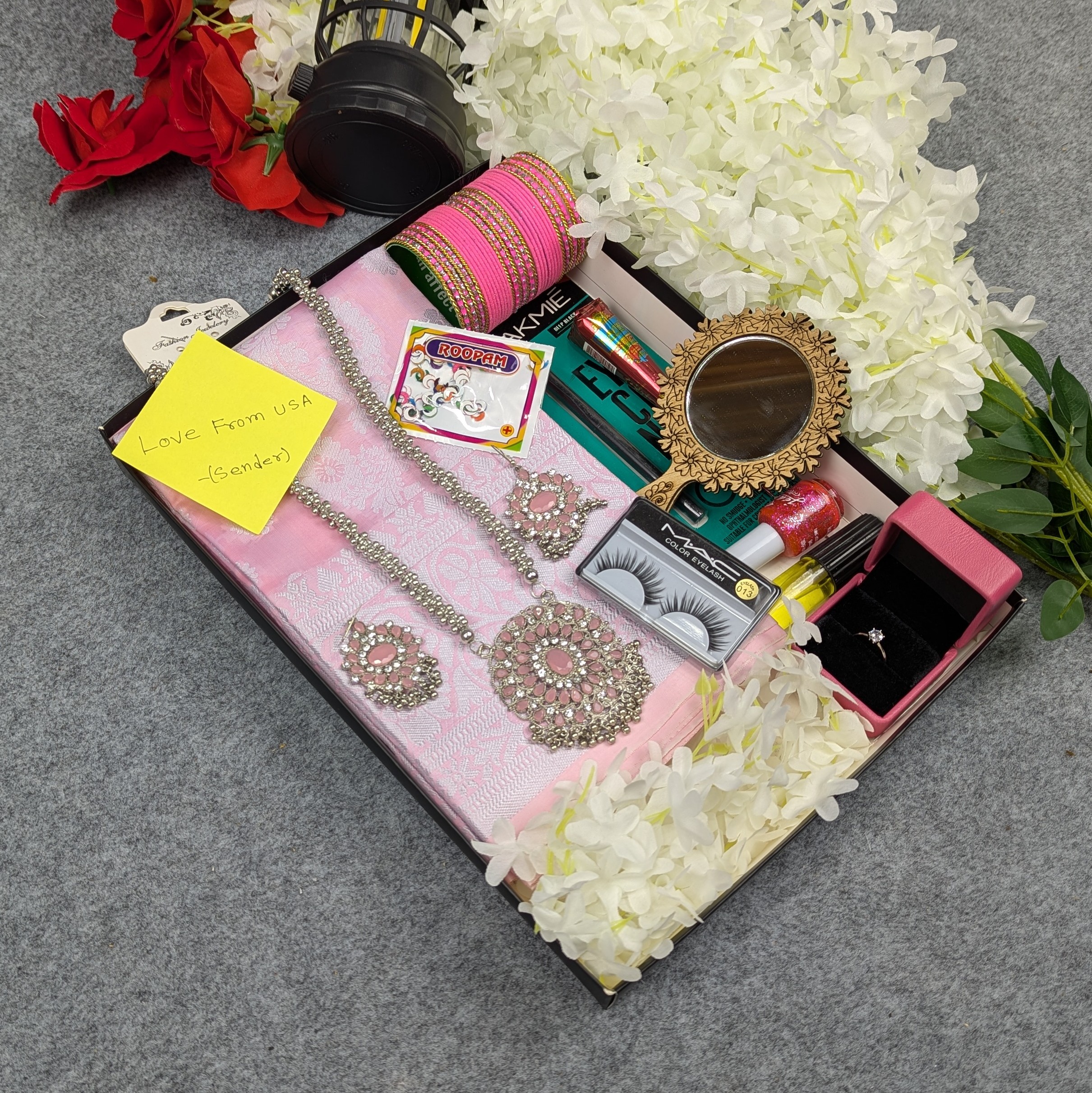 Premium Silk Katan Saree Combo Set - Light Pink - Image 5