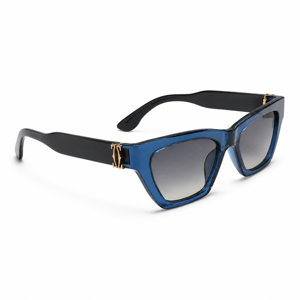 Fashionable Angular Cat-Eye Sunglasses – Crystal Clear Transparent Blue Frame with Gradient Black-Grey UV-Protection Lenses, Chic Stylish Eyewear for Women - Image 2