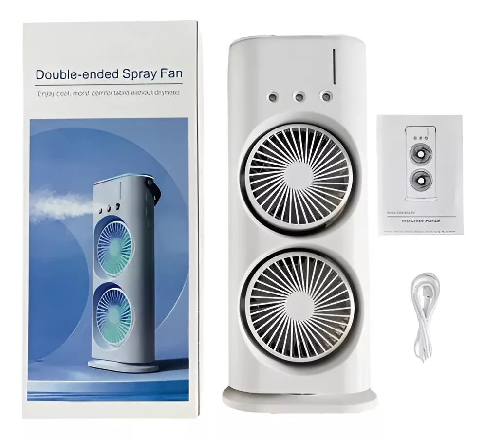 FADIUMS Rechargeable Portable Double-Ended Spray Fan with Humidifier – 600ml Water Tank, 3-Speed Cooling Fan, Built-in Multi-Color LED & USB Type-C Desktop Fan - Image 2