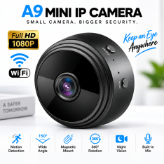 A9 Wi-Fi Night Vision Mini IP Camera – 1080P HD Wireless Security CCTV with 180° Wide-Angle Lens, Motion Detection, Loop Recording & Built-in Mic