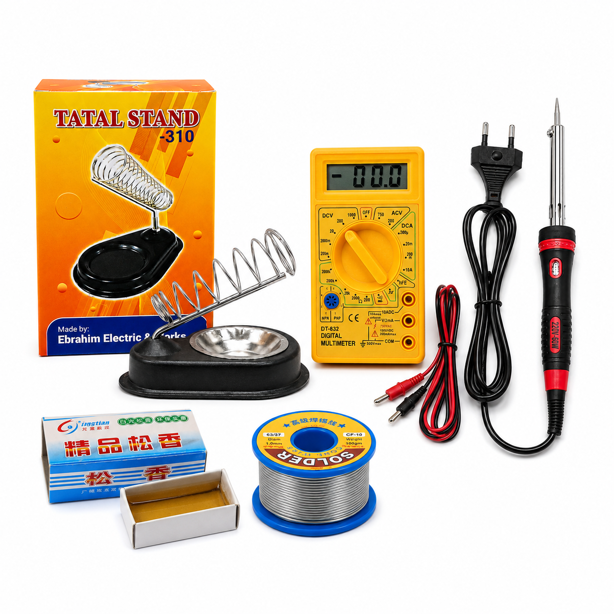 Master 5-in-1 Soldering Combo Kit – 60W Electric Soldering Iron, Digital Multimeter, Iron Stand, Solder Wire Lead & Rosin for Electronics Repair & DIY Projects - Image 2