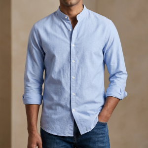 Men's Solid Colour Ban color Shirt  (sky)