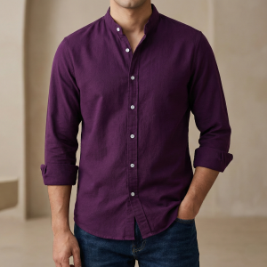 Men's Solid Colour Ban color Shirt  (purple)