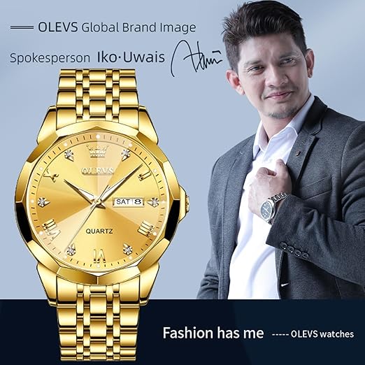Butter Fly Lock OLEVS 9931G New Exclusive Design Quartz Watch for Men Golden - Image 2