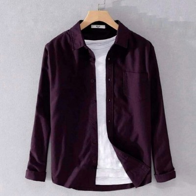 Men's Solid Colour Cotton Shirt (purple) - Image 2