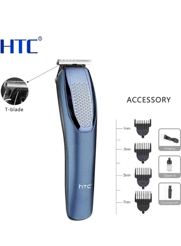 HTC AT-1210 Rechargeable Cordless Beard & Hair Trimmer (Blue) – Dual Battery Support, 4 Clipper Attachments & 45-Min Runtime Grooming Kit - Image 3