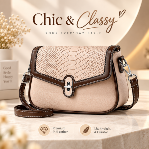Premium PU Leather Small Handbag & Shoulder Bag – Stylish Soft Casual Tote Crossbody Purse with Multiple Interior Compartments & Zipper Closure (23x7x16 cm)