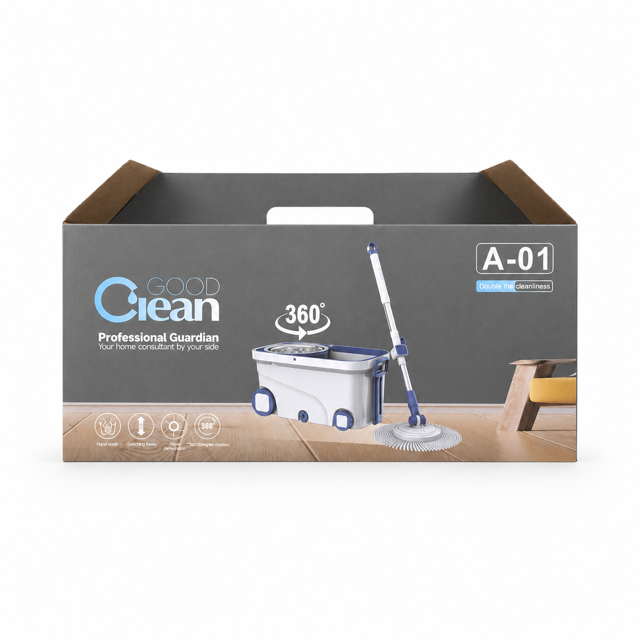 360-Degree Rotating Magic Spin Mop and Bucket Set with Wheels and Stainless Steel Dehydration Basket - Image 5