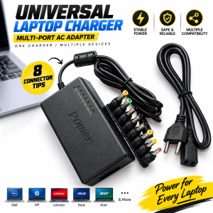 Universal Laptop Charger Multi-Port AC Adapter – 100V-240V Multi-Connector Power Supply with Durable & Long-Lasting Design for All Laptops