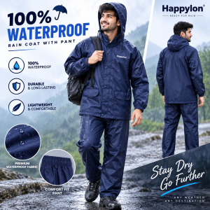 Happylon 100% Waterproof Raincoat with Pant Set – High-Quality Durable Unisex Dustproof Rain Suit with Free Size Options (XL/XXL) for Men & Women Outdoor Protection