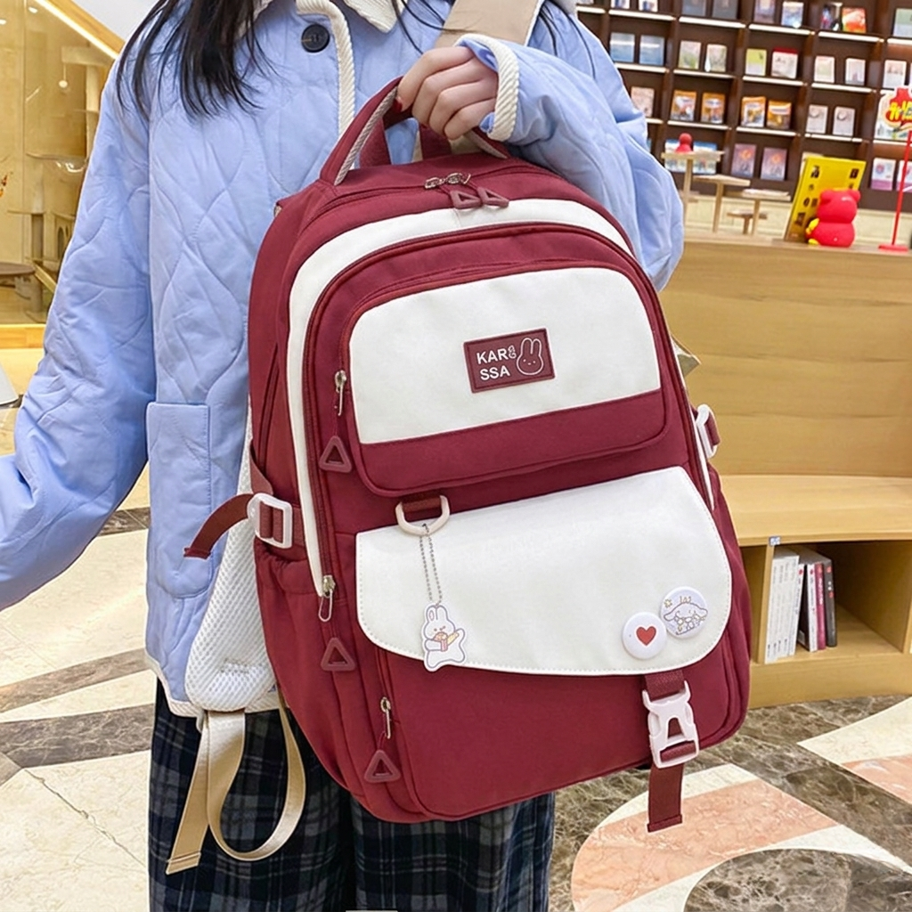 Cute KARISSA Casual Premium Kids School Backpack - Red - Image 2