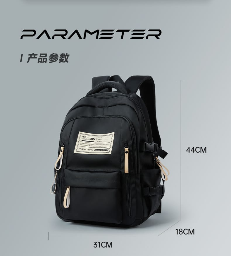 Aesthetic Large Capacity Black Backpack – Stylish Waterproof Casual Daypack with Multiple Spacious Compartments & Durable Easy-to-Clean Fabric for School, Travel & Daily Use - Image 3