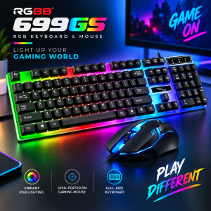 RGBB 699GS RGB USB Wired Gaming Keyboard and Mouse Combo – Standard Multifunctional Keyboard with Vibrant RGB Backlighting, Fashion Design & Laptop Compatibility