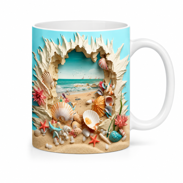 Beach Shell Mug – Premium Ceramic Coffee Mug with Wraparound Ocean Shore Design, Microwave & Dishwasher Safe - Image 2