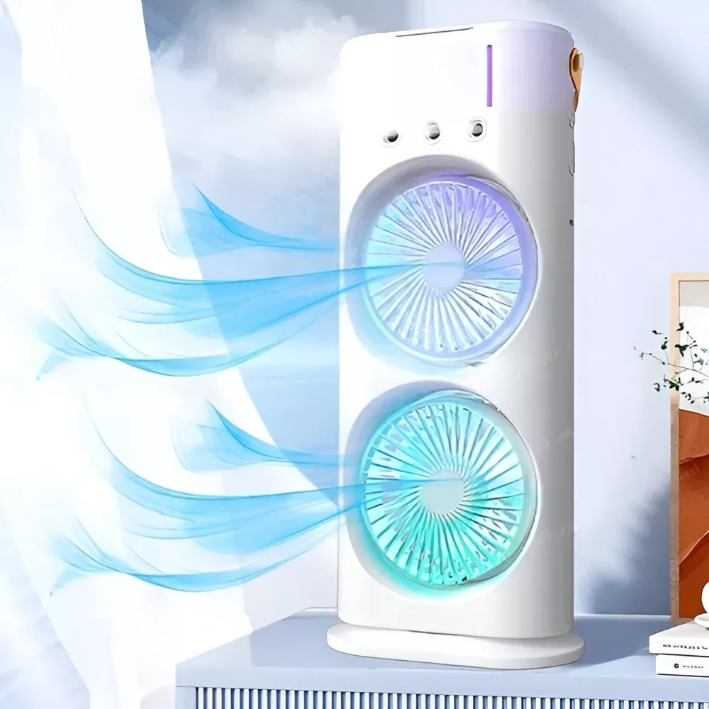 FADIUMS Rechargeable Portable Double-Ended Spray Fan with Humidifier – 600ml Water Tank, 3-Speed Cooling Fan, Built-in Multi-Color LED & USB Type-C Desktop Fan - Image 3