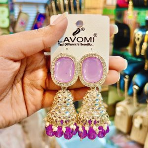 Premium Lavender & Purple Stone Kundan Jhumka Earrings (Lavender & Purple Kundan Jhumka Earrings)