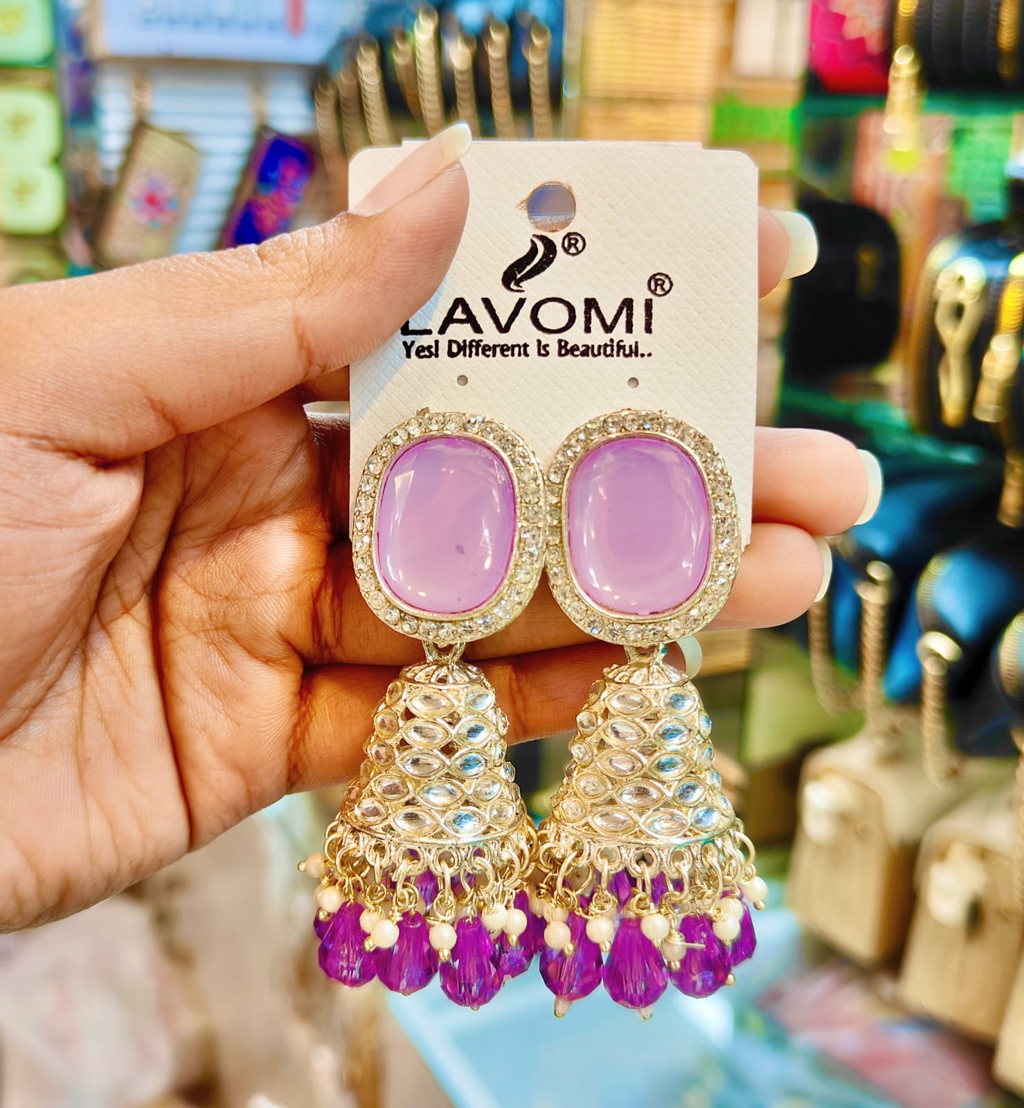 Premium Lavender & Purple Stone Kundan Jhumka Earrings (Lavender & Purple Kundan Jhumka Earrings)