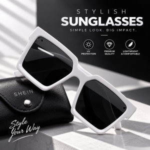 Stylish White Frame Black Lens Sunglasses for Men – Trendy Tik-Tok Style UV Protection Eyewear with Polycarbonate Mirror Gradient Lenses, Durable Lightweight Chatch Frame for Riding, Motorbike & Outdoor Sports