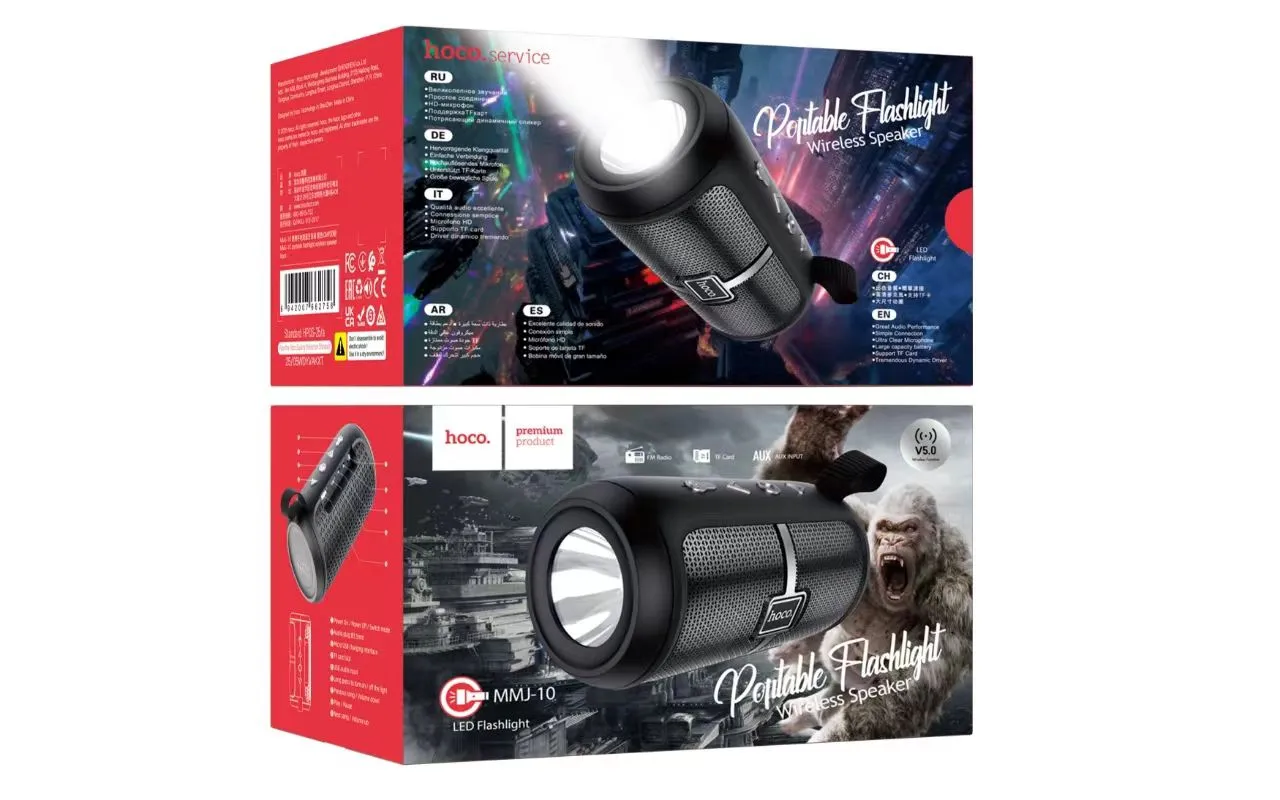 Hoco MMJ10 Portable Flashlight Wireless Bluetooth Speaker – Built-in LED Torch, 1200mAh Battery, TF, USB & FM Radio Support - Image 6