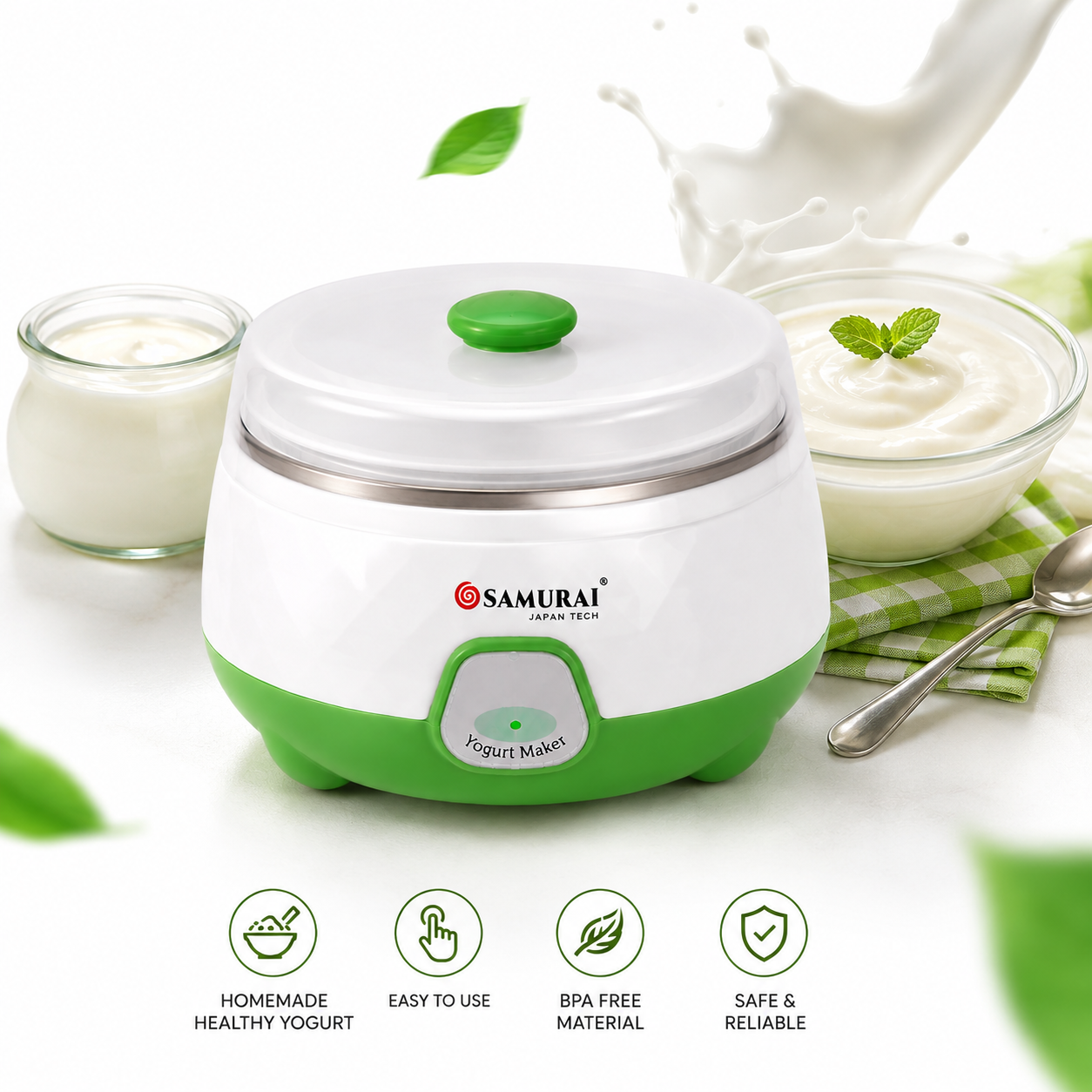 Samurai 1.5L Fully Automatic Yogurt Maker – 15W Electric Doi Maker Machine with Auto Temperature Control for Home-Made Healthy Yogurt - Image 2