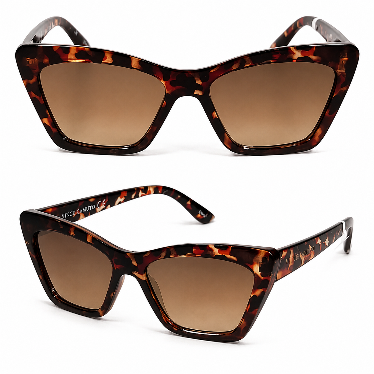 Stylish Tortoise Pattern Sunglasses – Trendy Brown & Black Matte Frame with Golden Accent Temple, Chic Casual Square-Rectangle Cat-Eye Eyewear for Women - Image 2
