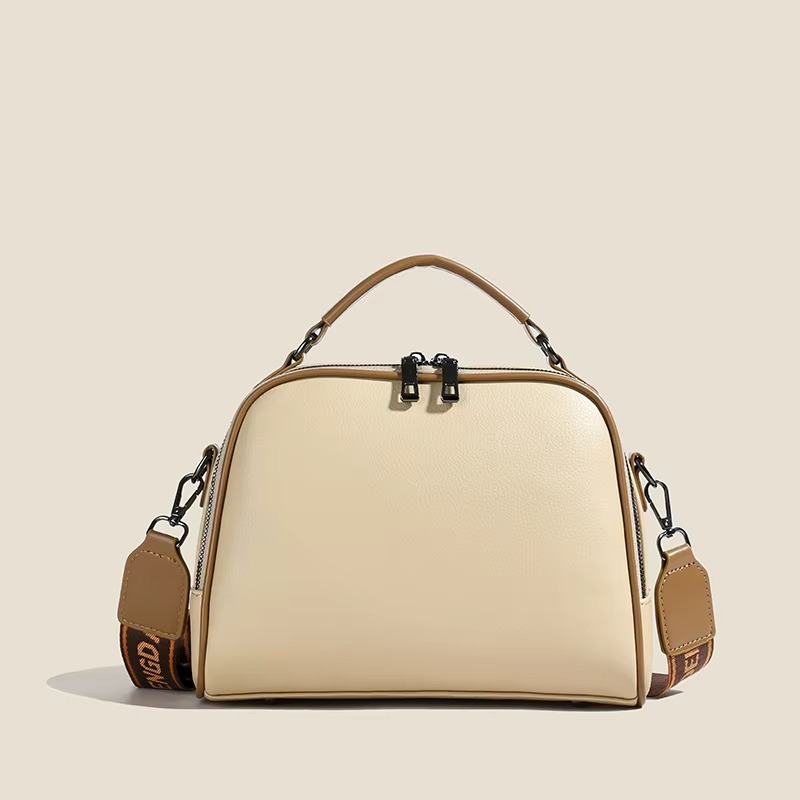 Huinian XR998-80 High-End Women's Large Capacity Commuting Handbag (Cream) – Soft Synthetic Leather Multi-Layer Shoulder Purse with Trendy Chains, Pearls, Lock Decor & Secure Zipper Closure (30x25x13 cm) - Image 3