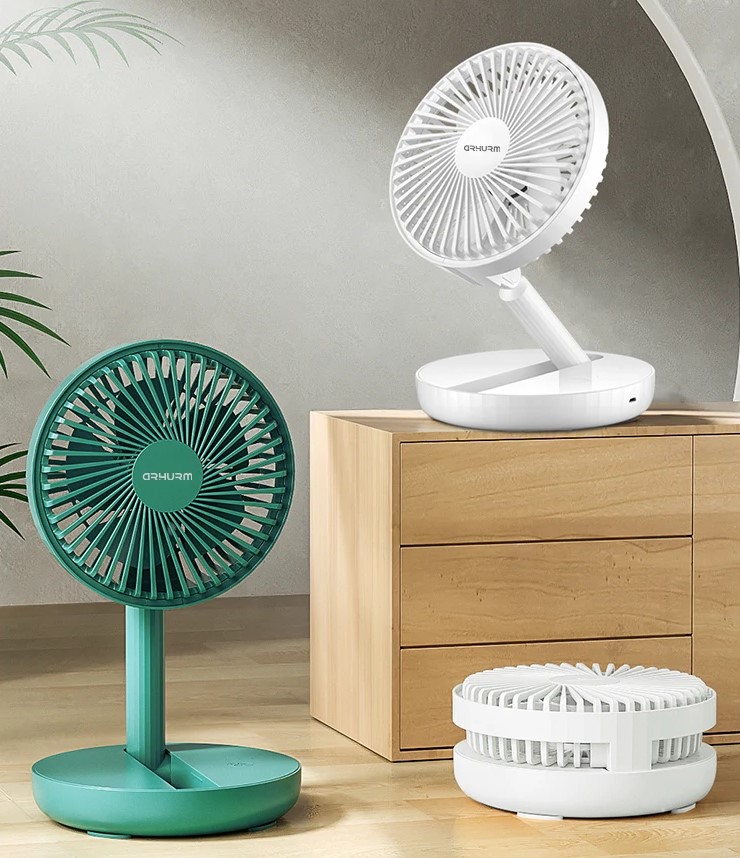 HCZ21 5-Inch Rechargeable Folding Fan (Green) – Portable Telescopic Desk Fan with 2000mAh Battery, 1.5-4 Hours Backup, Micro USB Charging & Compact Design - Image 6
