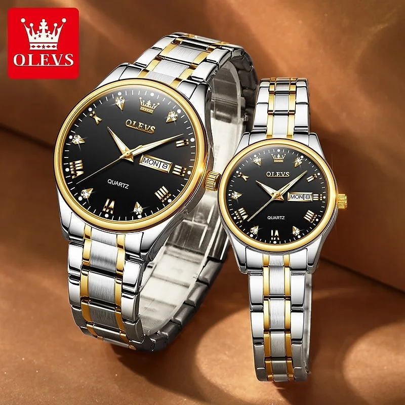 Olevs 5563 Couple Watch tow tone chain (black dial) - Image 4