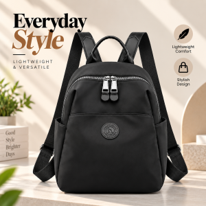 Women's Designer High-Quality Soft Nylon Backpack (Black) – Lightweight Simple Fashion Travel Daypack with Secure Zipper Closure, Multiple Interior Pockets & Spacious Capacity (25x12x29 cm)