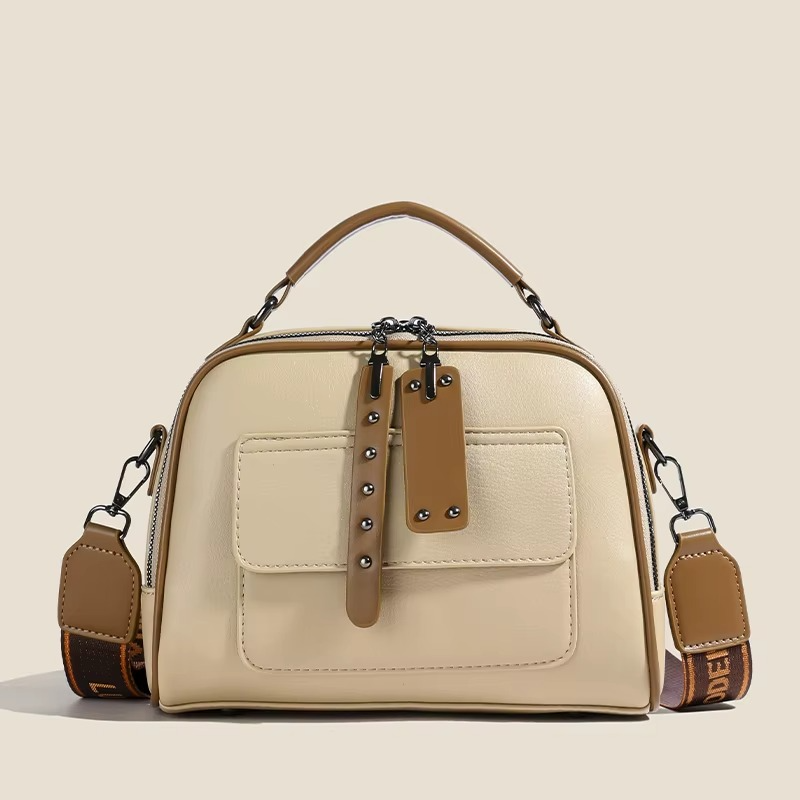 Huinian XR998-80 High-End Women's Large Capacity Commuting Handbag (Cream) – Soft Synthetic Leather Multi-Layer Shoulder Purse with Trendy Chains, Pearls, Lock Decor & Secure Zipper Closure (30x25x13 cm) - Image 6