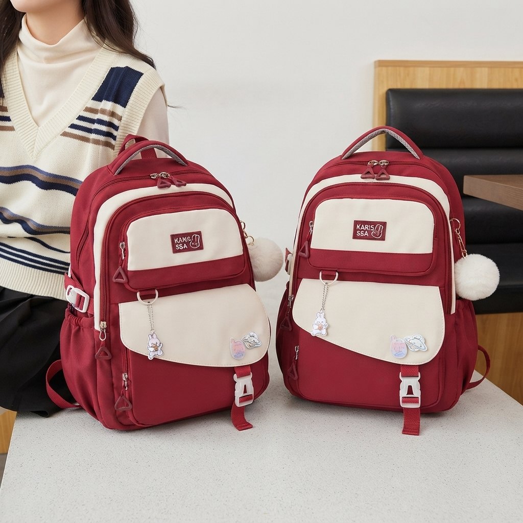 Cute KARISSA Casual Premium Kids School Backpack - Red - Image 4