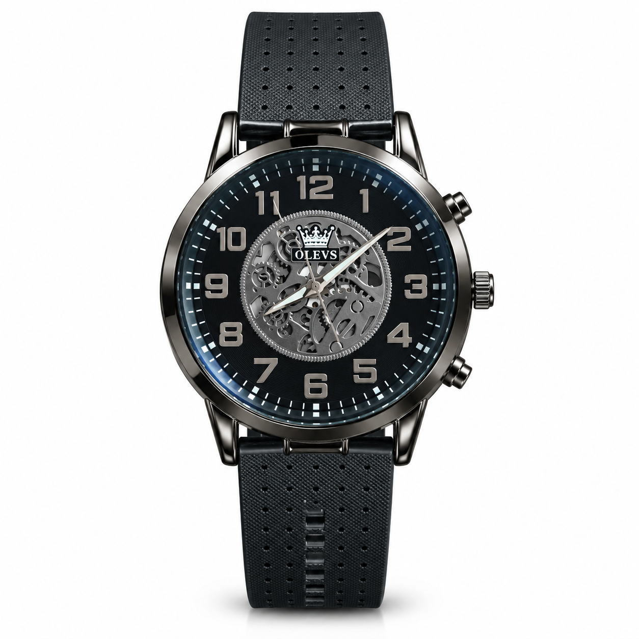 The Ultimate Gentleman's 4-in-1 Essentials Combo(1) – Olevs Skeleton Wrist Watch, Automatic Leather Belt, Wayfarer Sunglasses & Classic Long Wallet Set for Men - Image 3