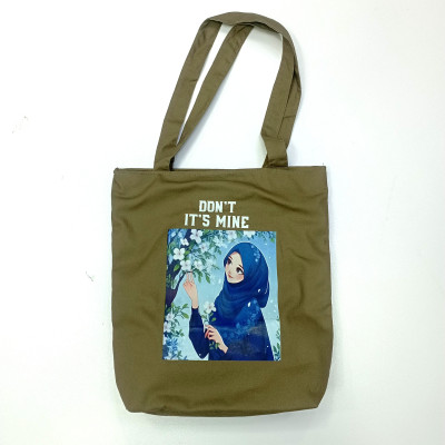 "Don’t It’s Mine" Anime Print Canvas Tote Bag – Unique Stylish Hijabi Cartoon Graphic Shoulder Handbag for College, Shopping & Daily Casual Use - Image 3