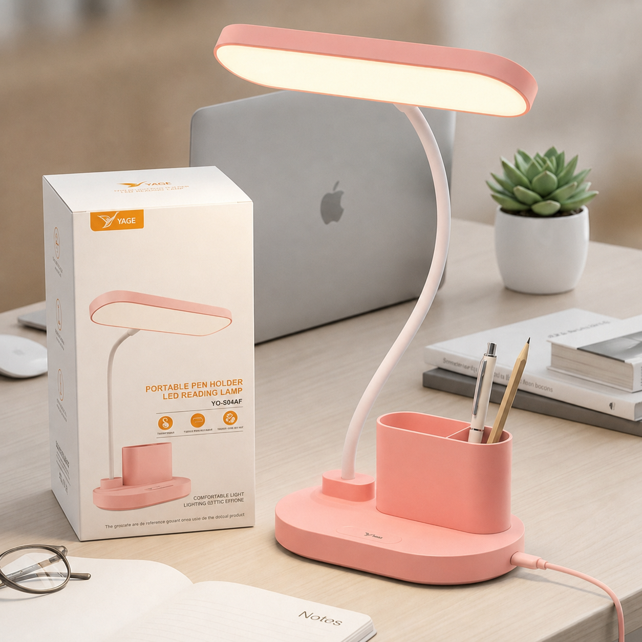 YAGE YG-8044F Portable Pen Holder LED Reading Lamp – Rechargeable Touch Control Desk Light with 1500mAh Battery, Adjustable Color Temperature & Flexible Hose Design - Image 4