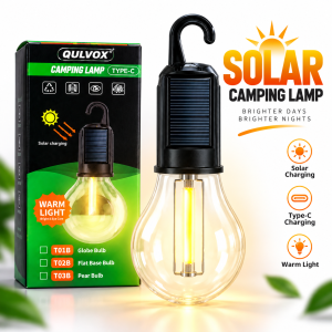 Rechargeable Solar Camping Lamp – Portable LED Hanging Lantern with Type-C Charging, Warm Ambient Light & Emergency Battery Backup for Outdoor & Home Use