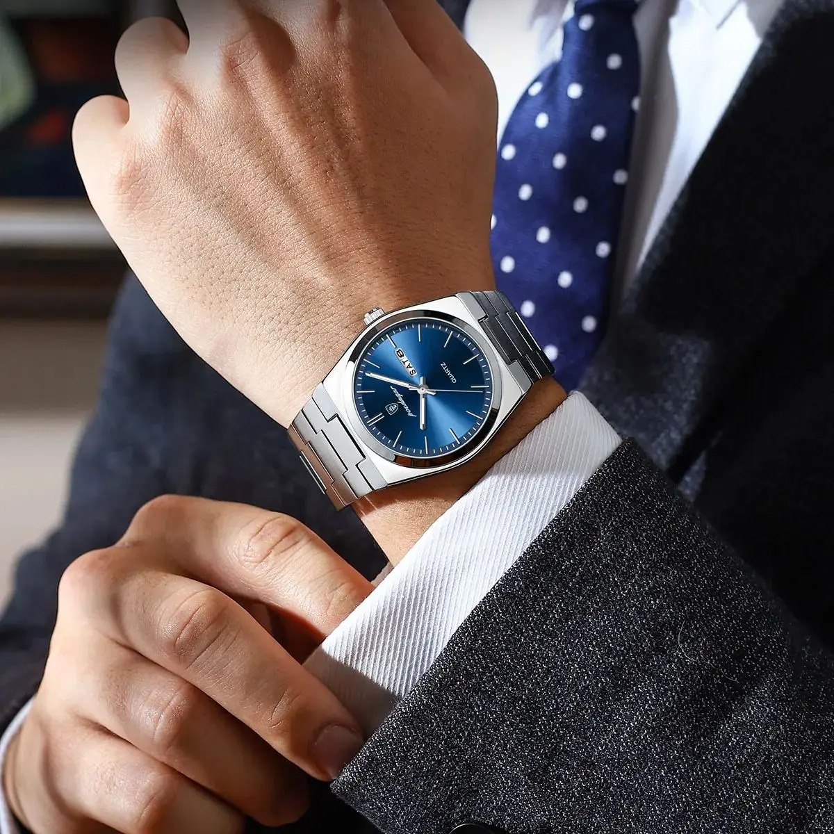 POEDAGAR 930 Men's New Luxury Luminous Date Week Stainless Steel Quartz Watch For Men (Butterfly Lock) - Image 2