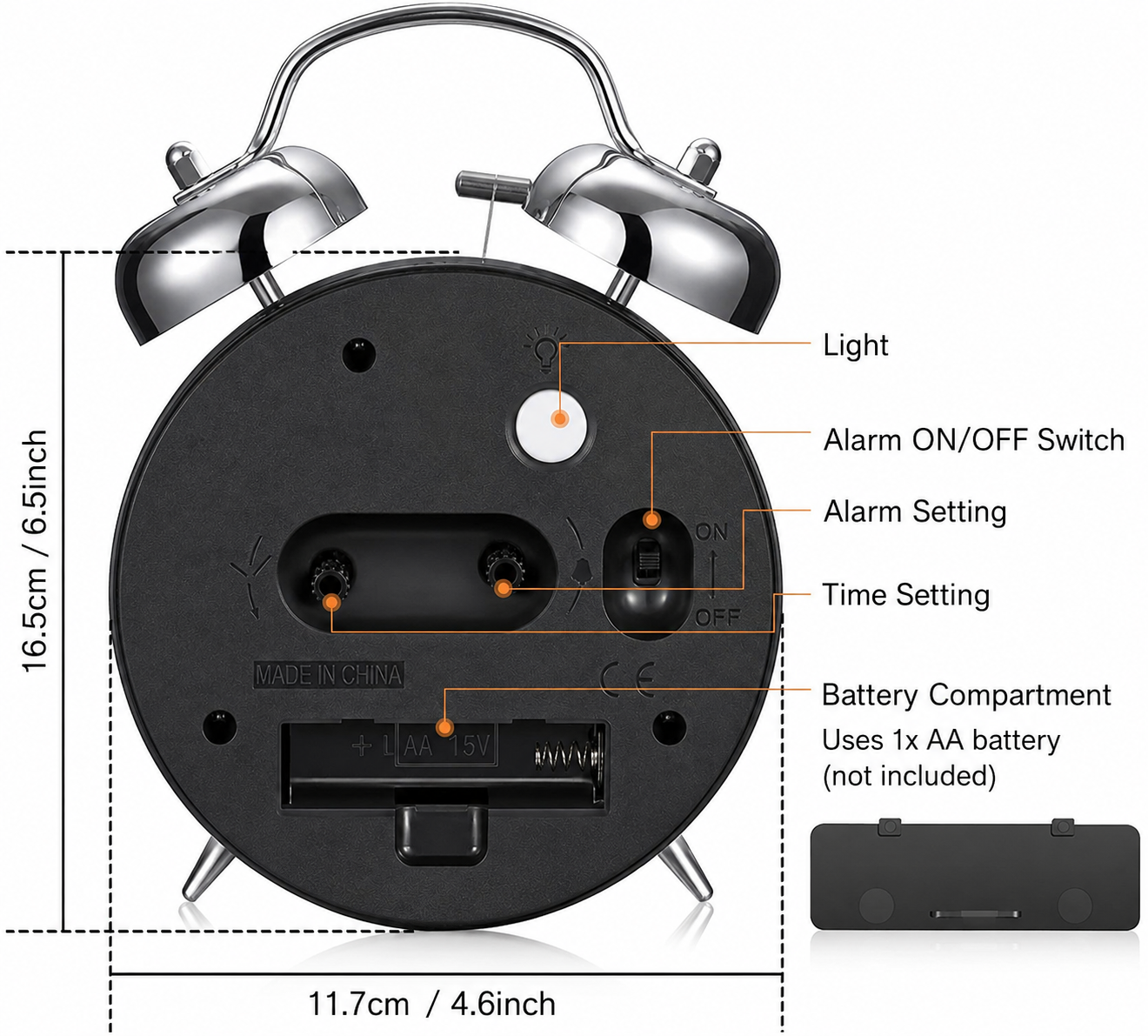 Round Copper Metal Twin Bell Alarm Clock – Non-Ticking Retro Desk Clock with Loud Ring for Morning Wake Up (Durable Metal Design) - Image 4
