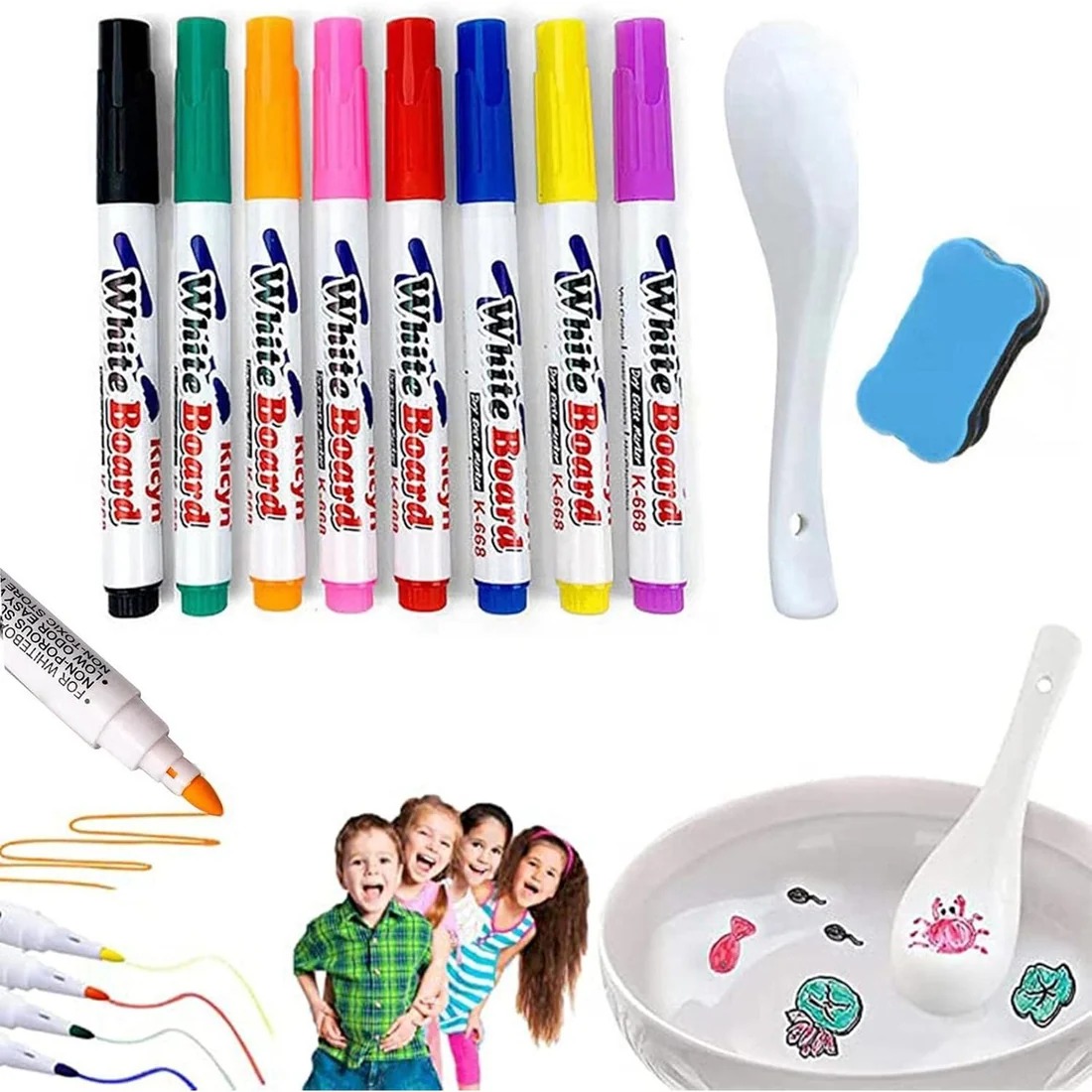 Colorful Magical Water Painting Whiteboard Markers – Magic Floating Ink Pens for Water Art & Ceramic Spoon Painting, Safe Non-Toxic Quick-Drying DIY Educational Art Toys for Kids - Image 5