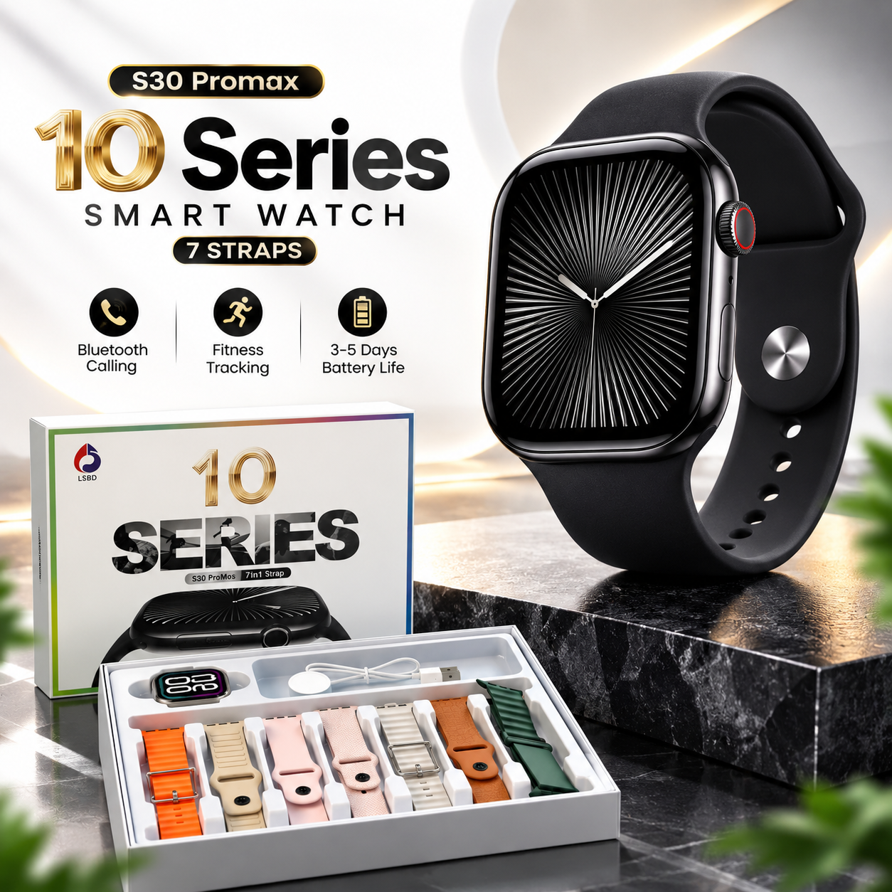 S30 Promax 10 Series Smart Watch with 2.19" HD Display, Bluetooth Calling & 7 Interchangeable Straps